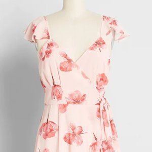 Sweet Hints and Soft Whispers Midi Wrap Dress, Pink Floral Dress Modcloth Hutch